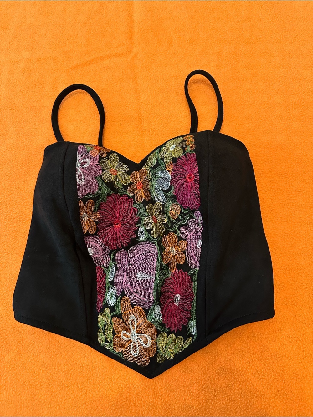Black Floral Design Bustier Top